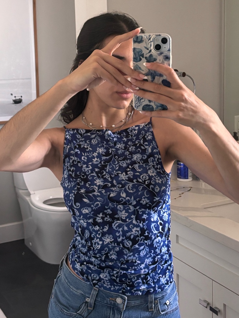 Byer California Blue Floral Halter Tank Top